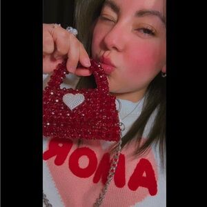 Elegant Red Beaded Handbag